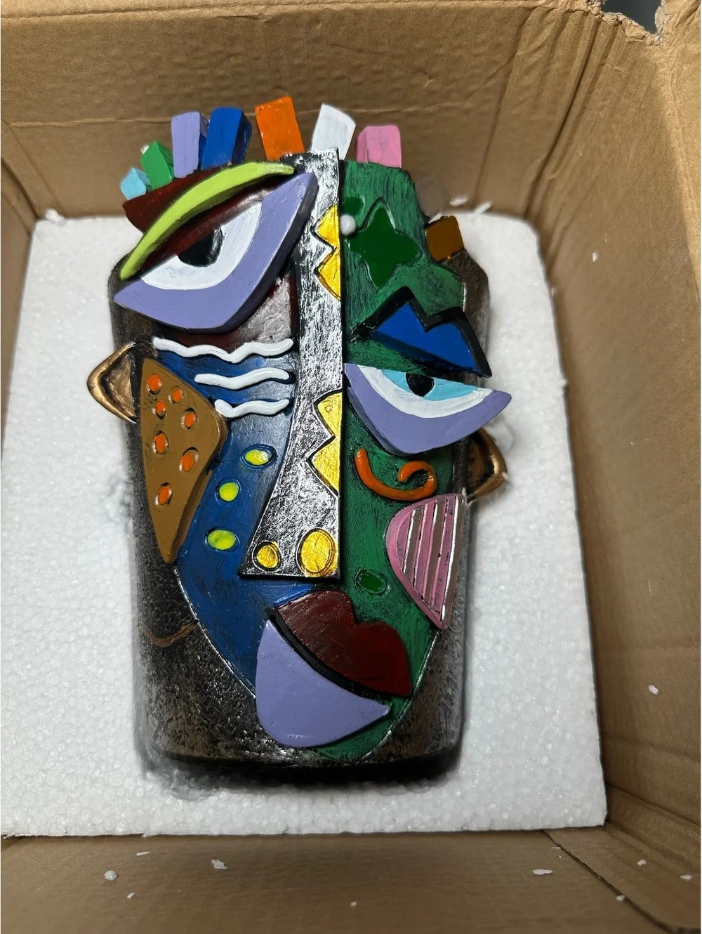 BJVF Picasso Face Planter Pot Abstract Art Colorful Flower Vase with Drainage